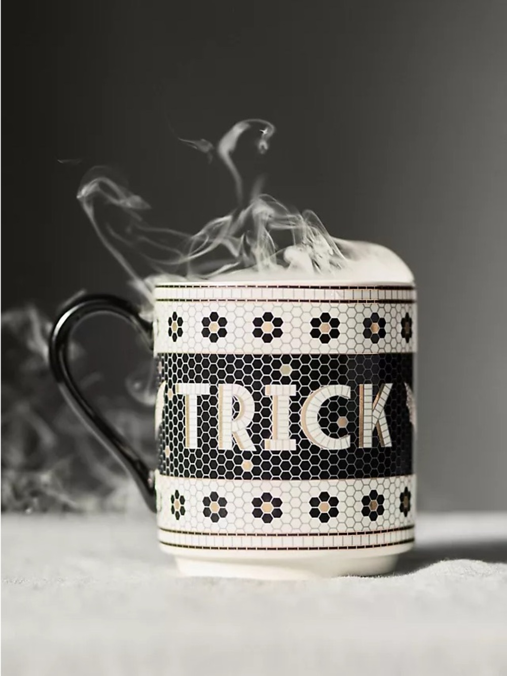 Anthropologie Bistro Tile Stoneware Halloween Mug 13oz